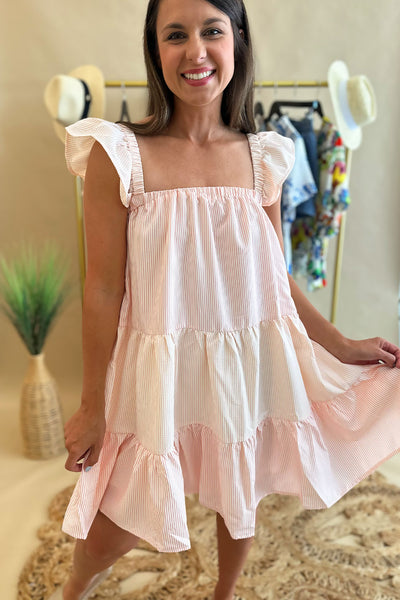 Peach Striped Ruffle Dress