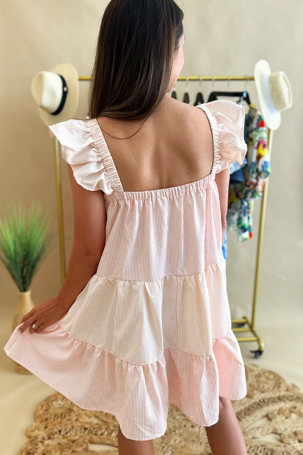 Peach Striped Ruffle Dress