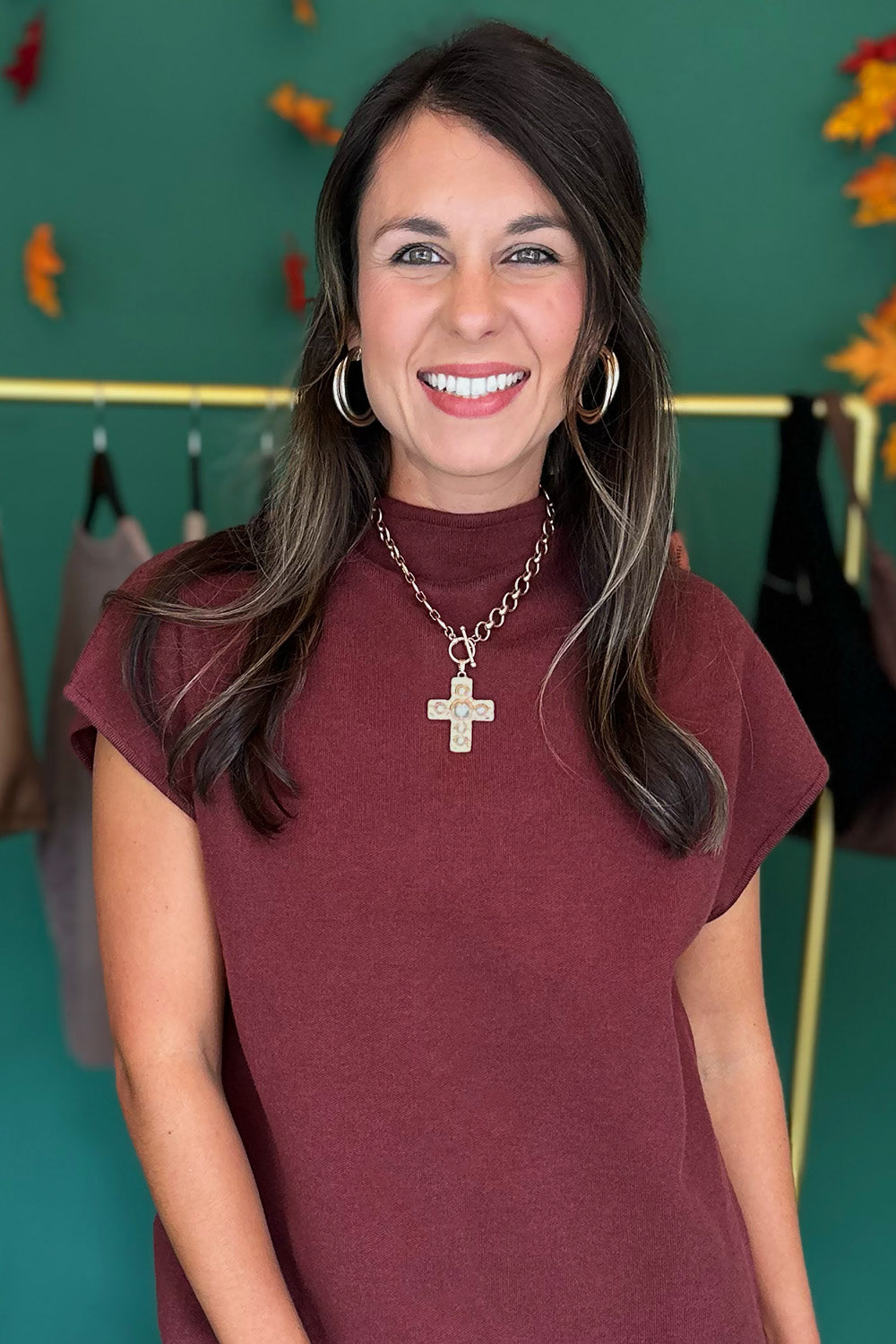 Gold Pearl Cross Necklace
