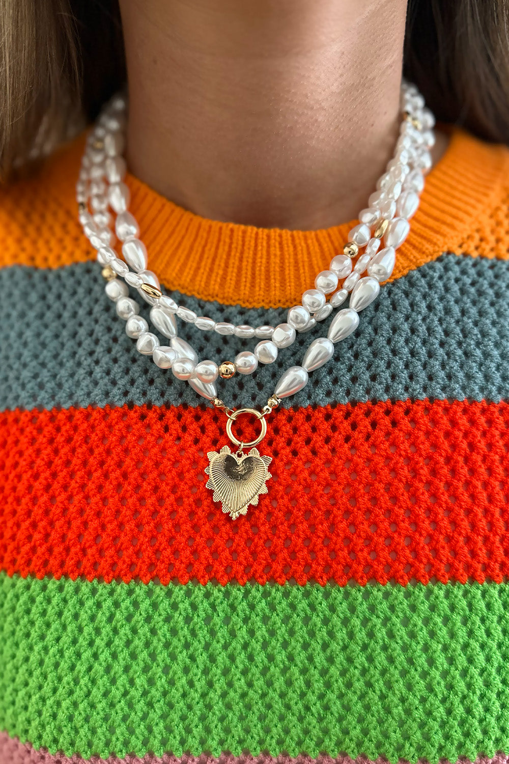 Layered Pearl Gold Heart Necklace