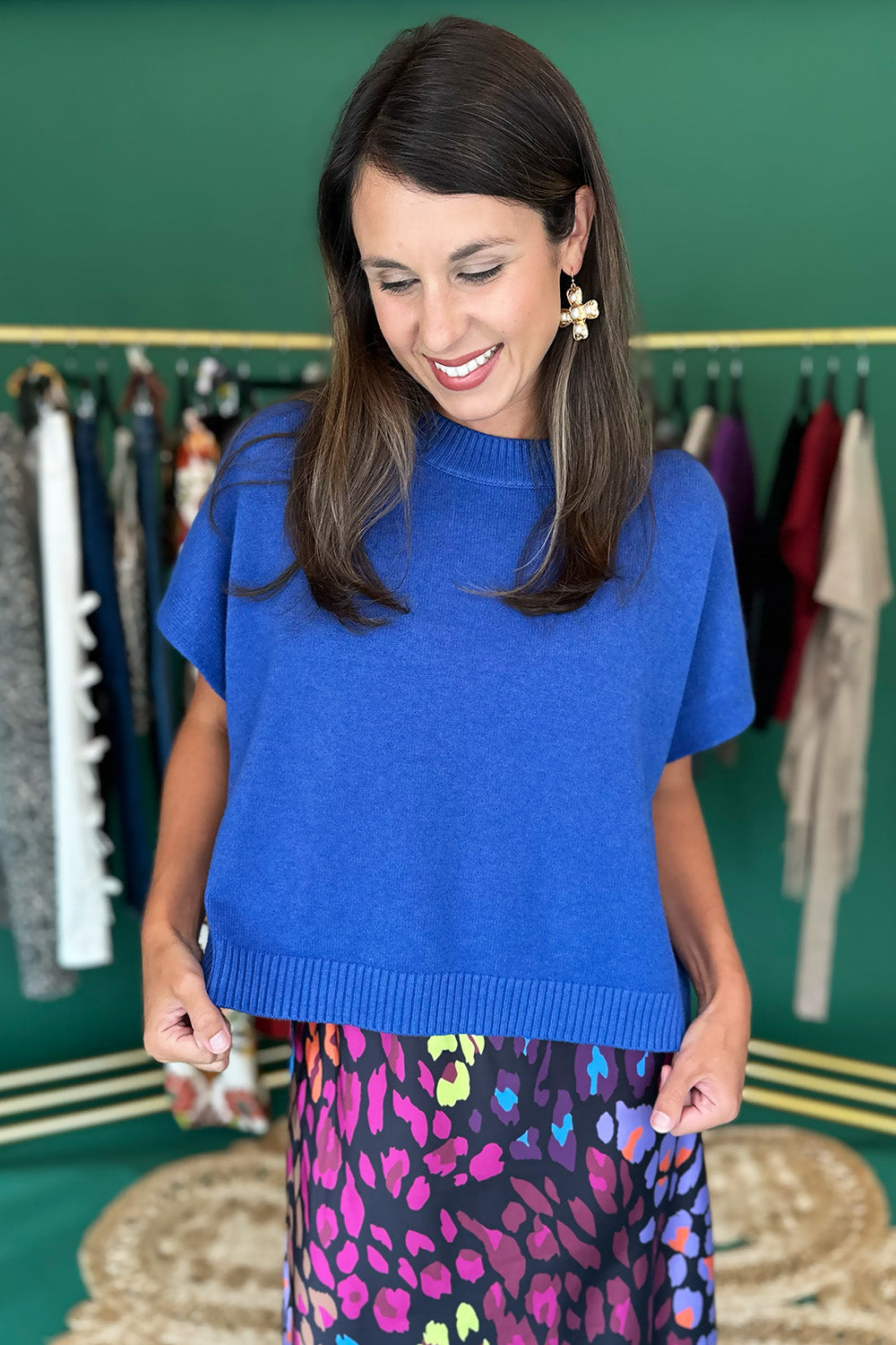 Boxy Drop Shoulder SS Sweater Cobalt