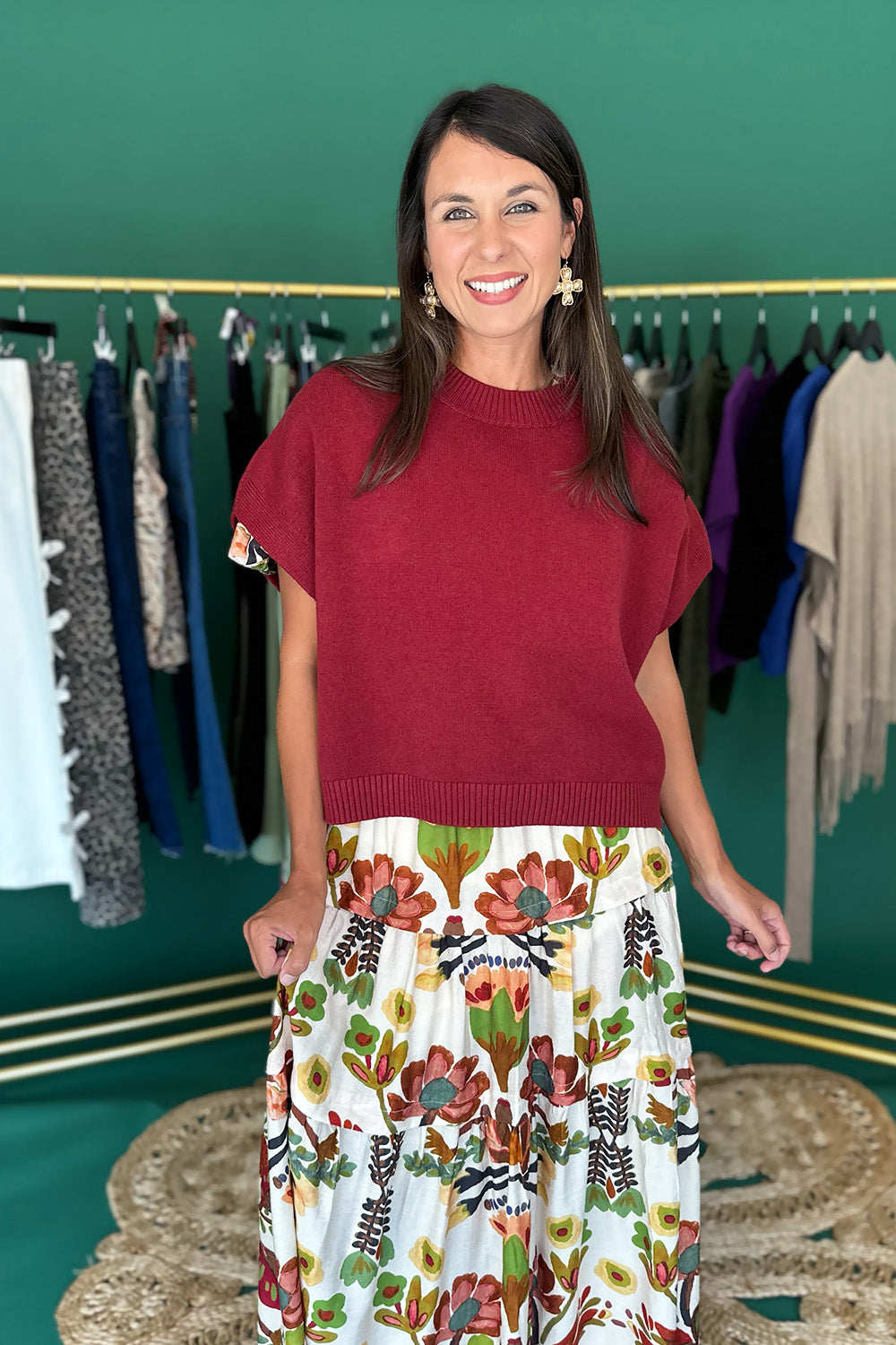 Boxy Drop Shoulder SS Sweater Garnet