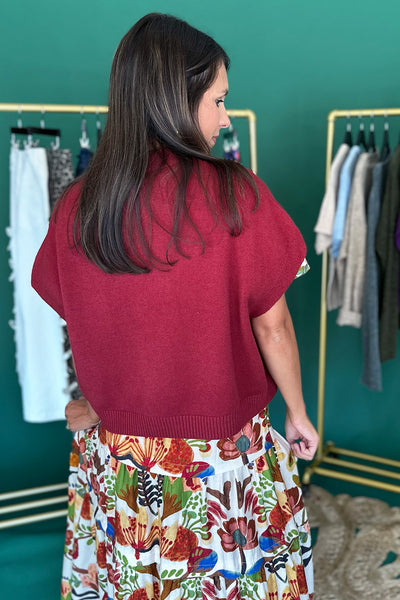 Boxy Drop Shoulder SS Sweater Garnet