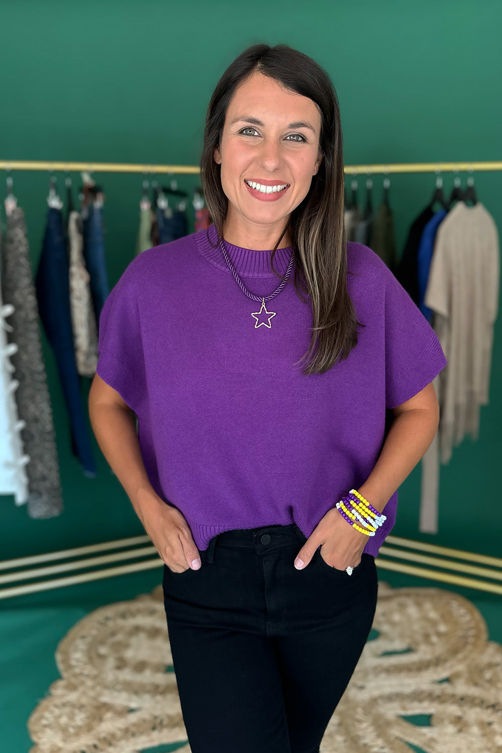 Boxy Drop Shoulder SS Sweater Purple