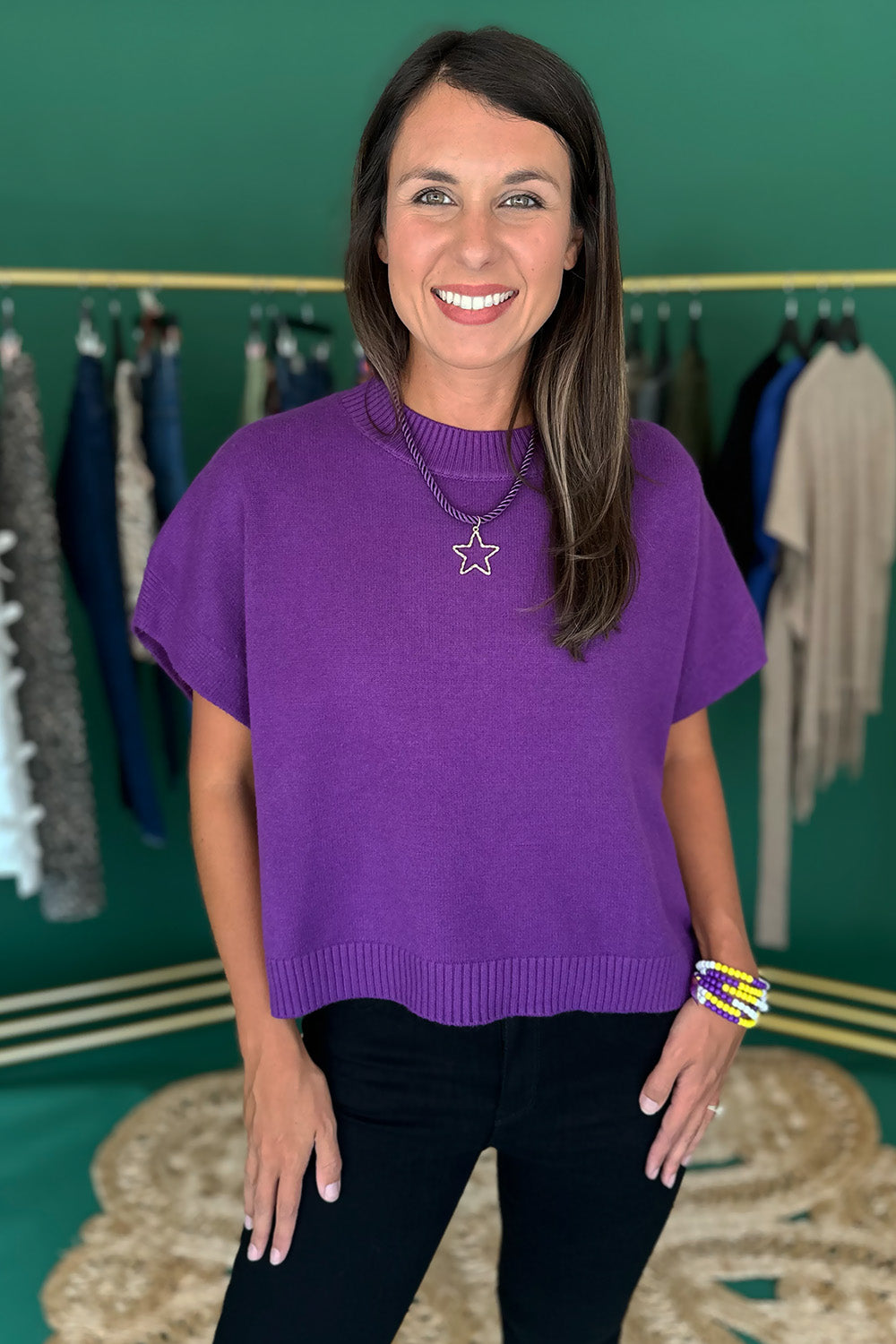 Boxy Drop Shoulder SS Sweater Purple