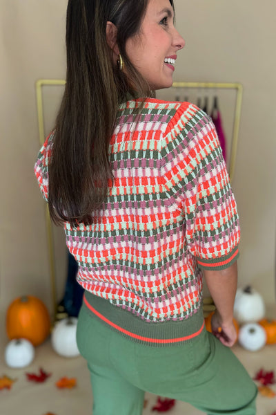 Peach Green Pink Short Sleeve Sweater