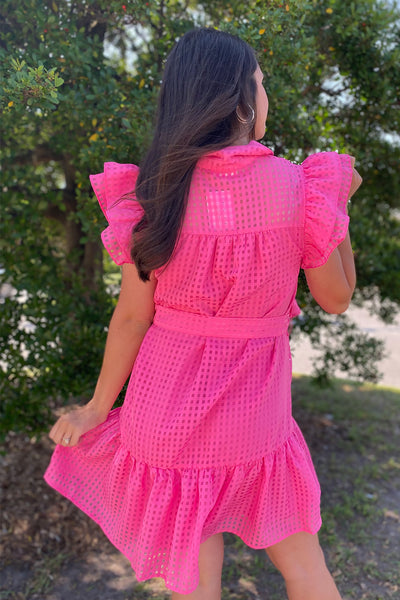 Pink Grid Check Button Up Dress