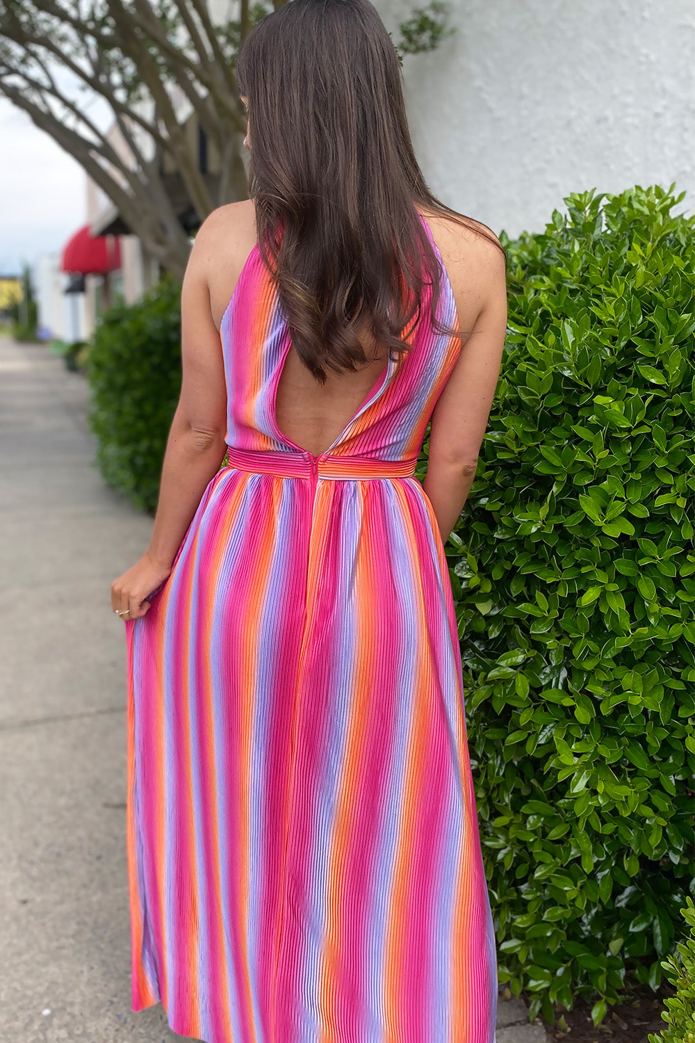 Pink and Purple Pleated Silky Maxi Dress