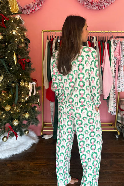 Wreaths Pink Bows LS and Pants Pajama Set