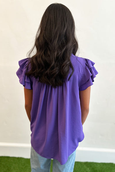 Pleated High Neck Blouse Purple