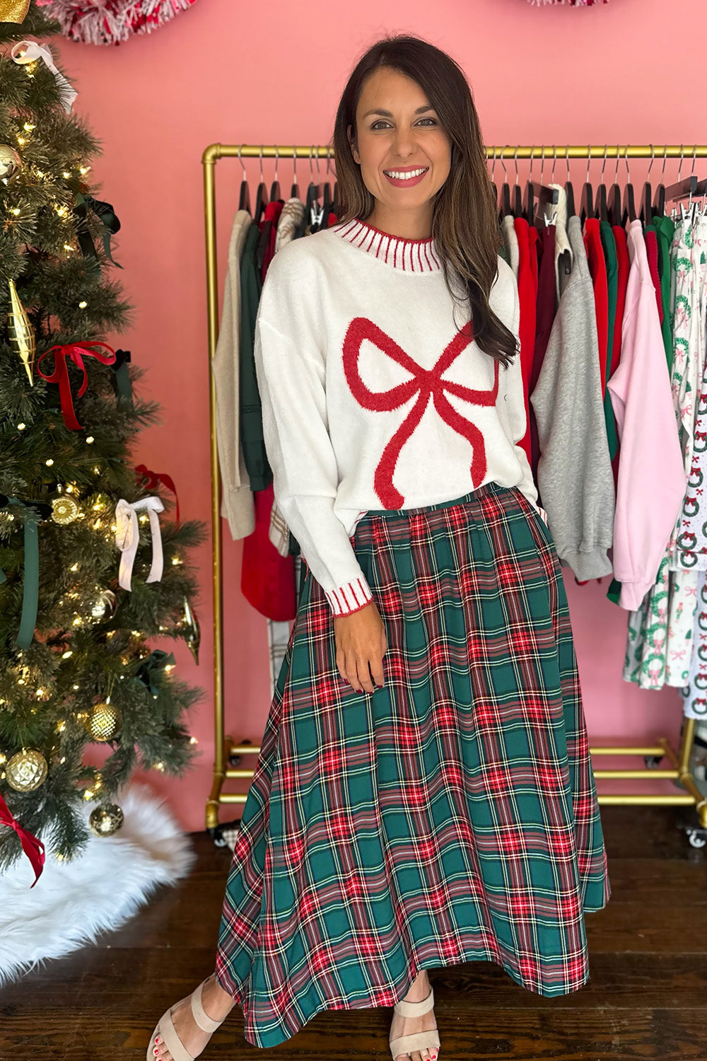 Green Plaid Midi Skirt