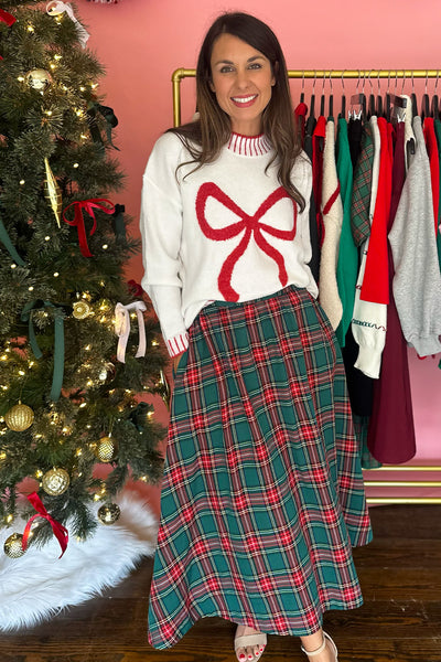 White Sweater with Red Bow