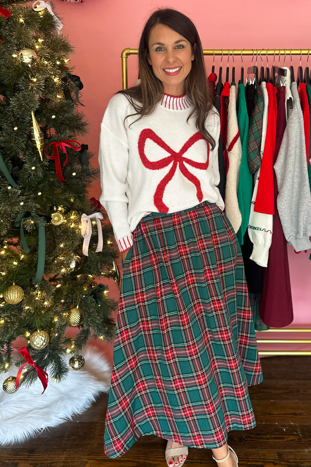 Green Plaid Midi Skirt