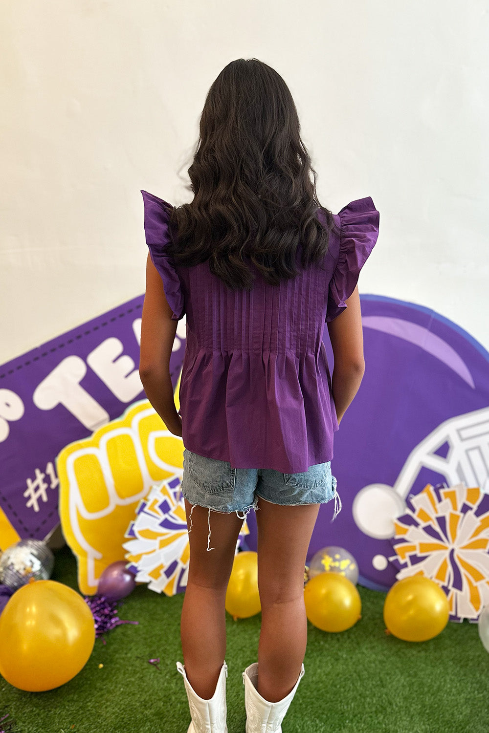 Purple Pintuck White Trim Top