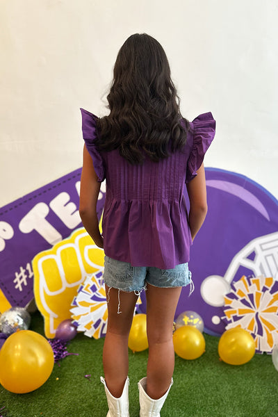 Purple Pintuck White Trim Top
