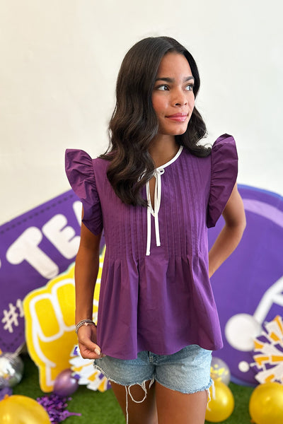 Purple Pintuck White Trim Top