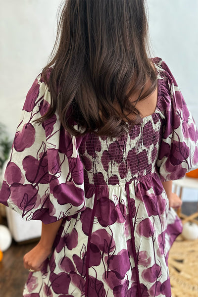 Plum and Ivory Floral Button Dress