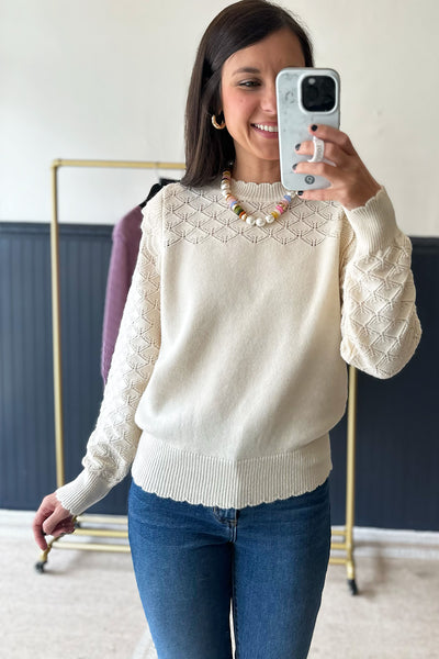 Ruffle Pointelle Sweater Cream