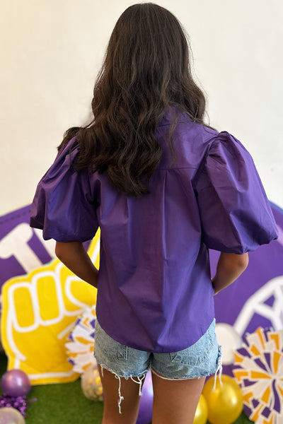 Purple Puff SS Collared Blouse