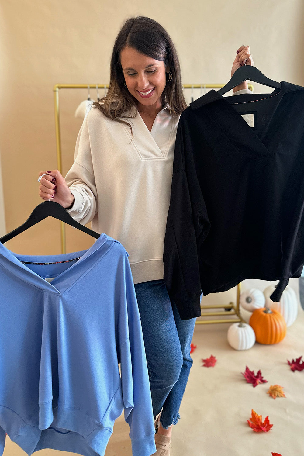 Soft Collared Pullover Peri Blue