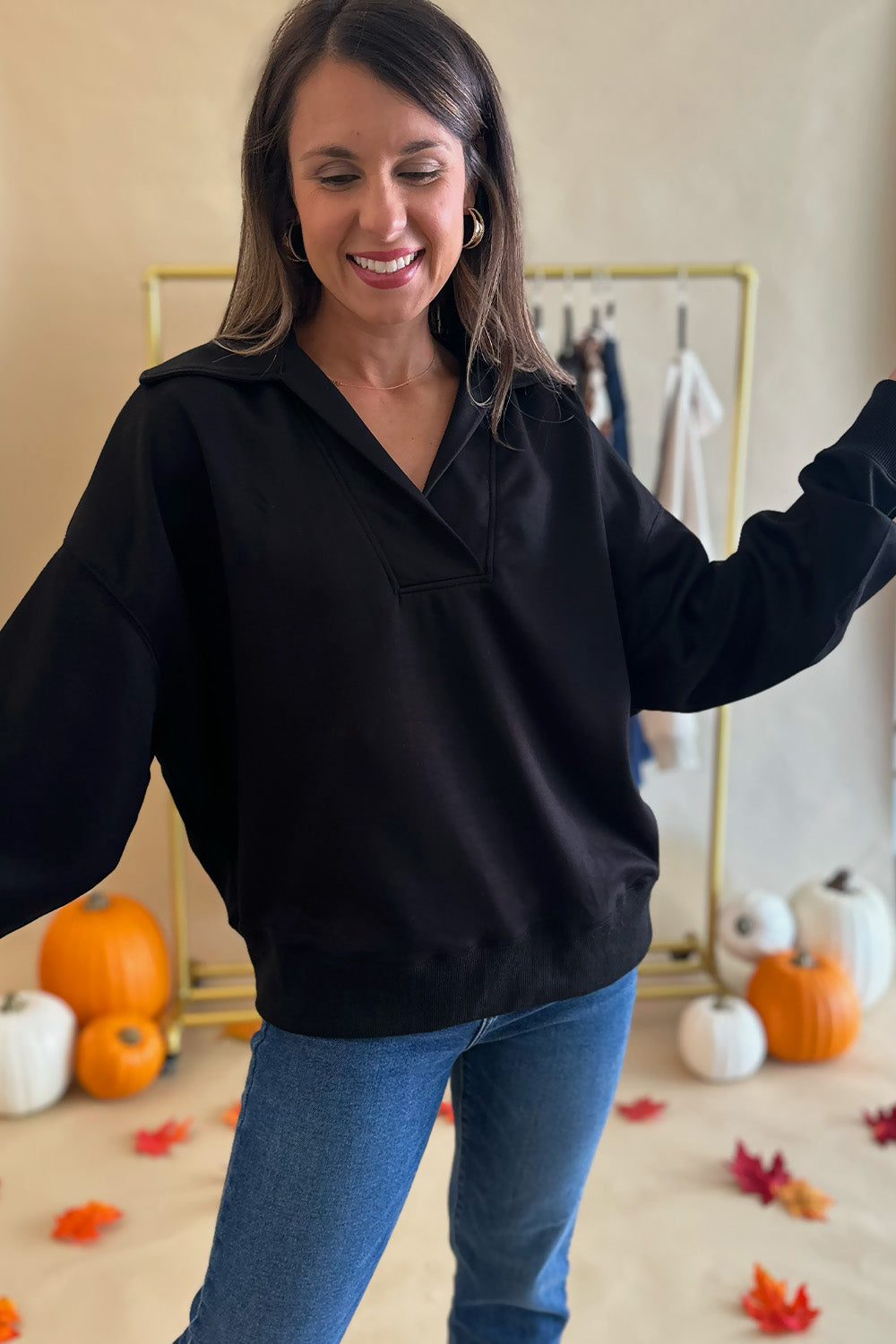 Soft Collared Pullover Black