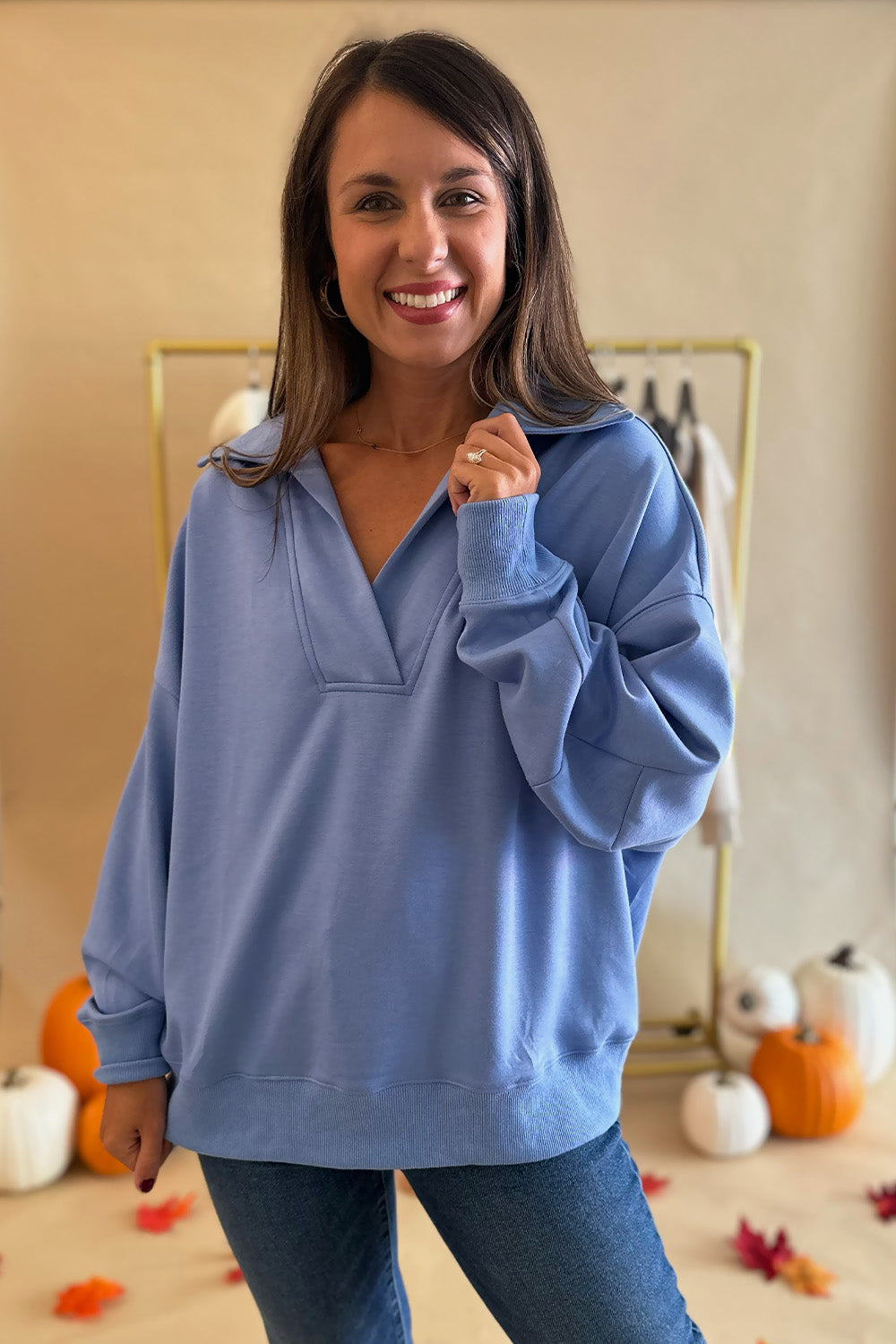 Soft Collared Pullover Peri Blue