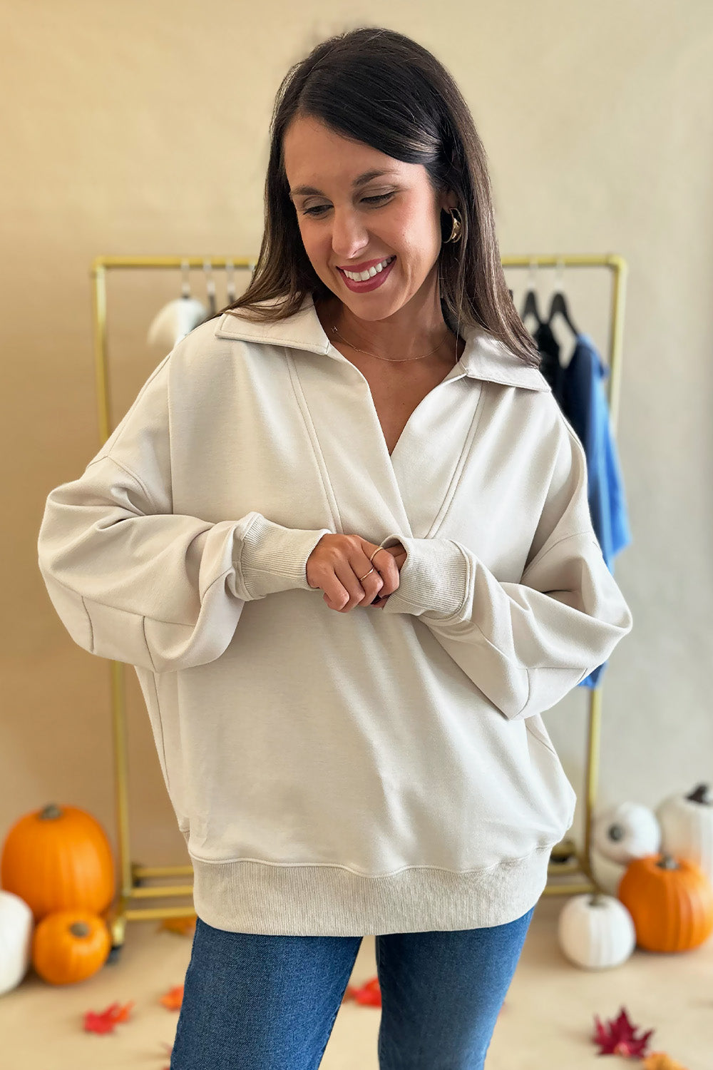 Soft Collared Pullover Ecru