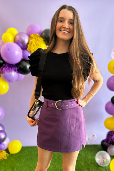 Purple Belted Denim Skirt