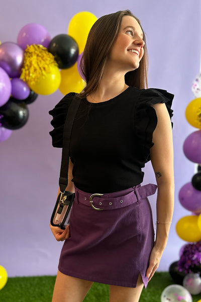 Purple Belted Denim Skirt