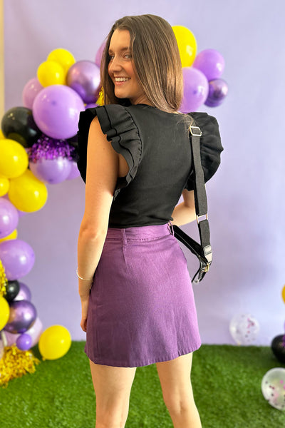 Purple Belted Denim Skirt