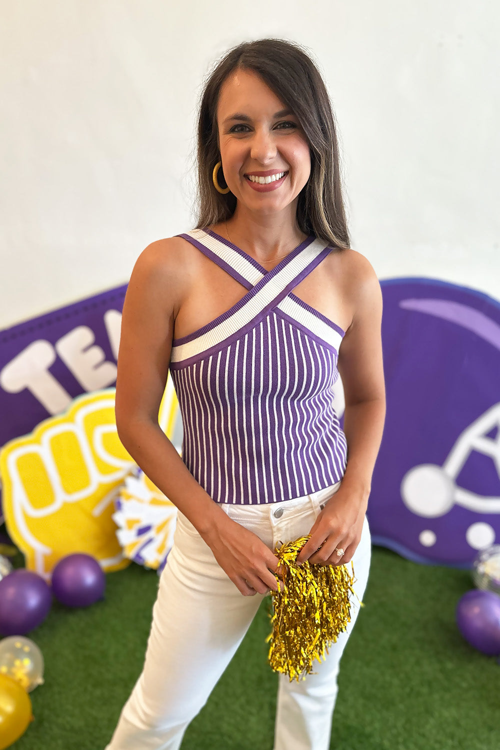 Purple and White X Halter Neckline Tank