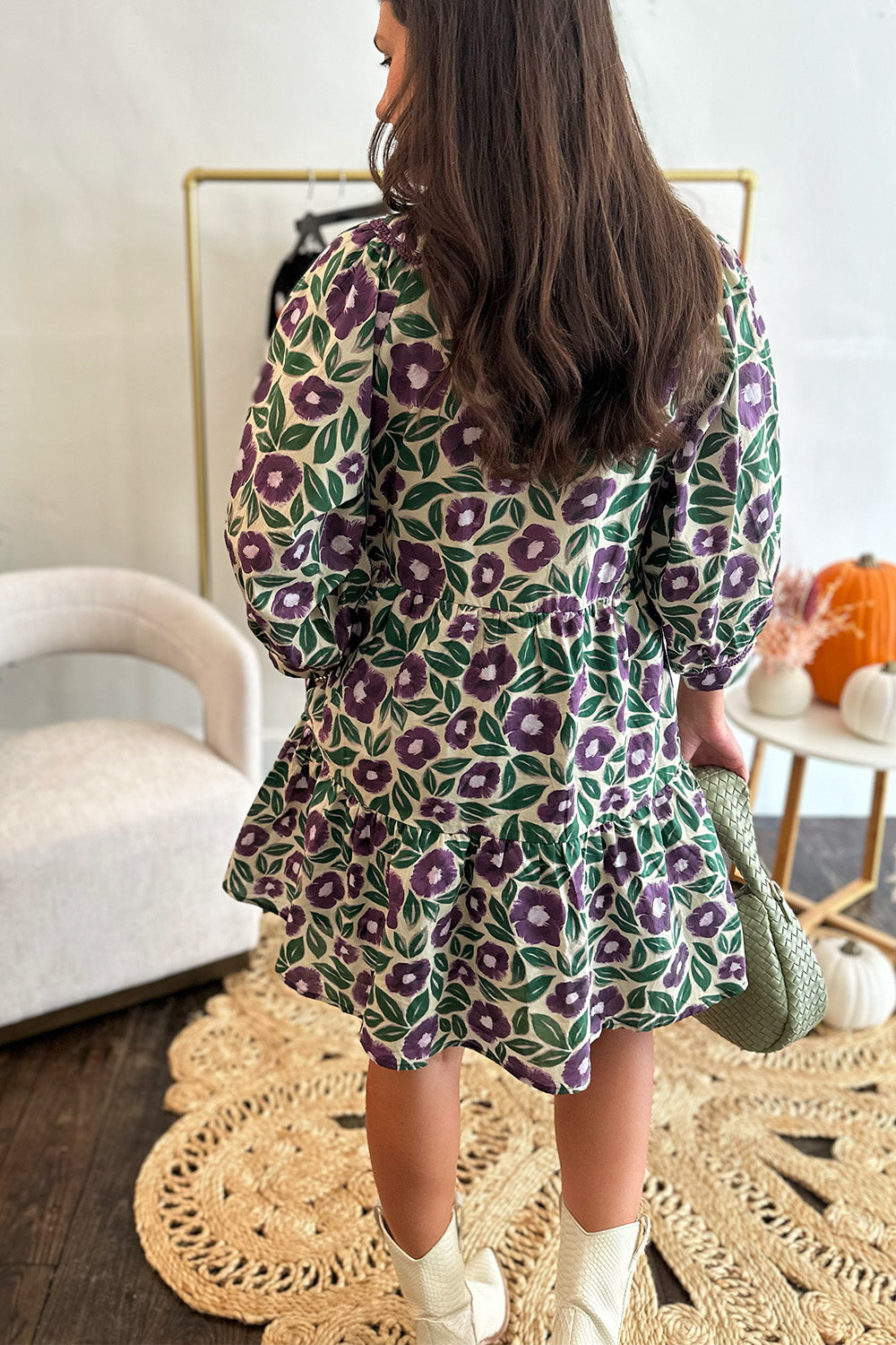 Purple and Green Floral Dress