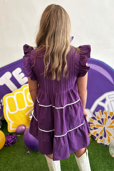 Purple Pintuck White Trim Dress