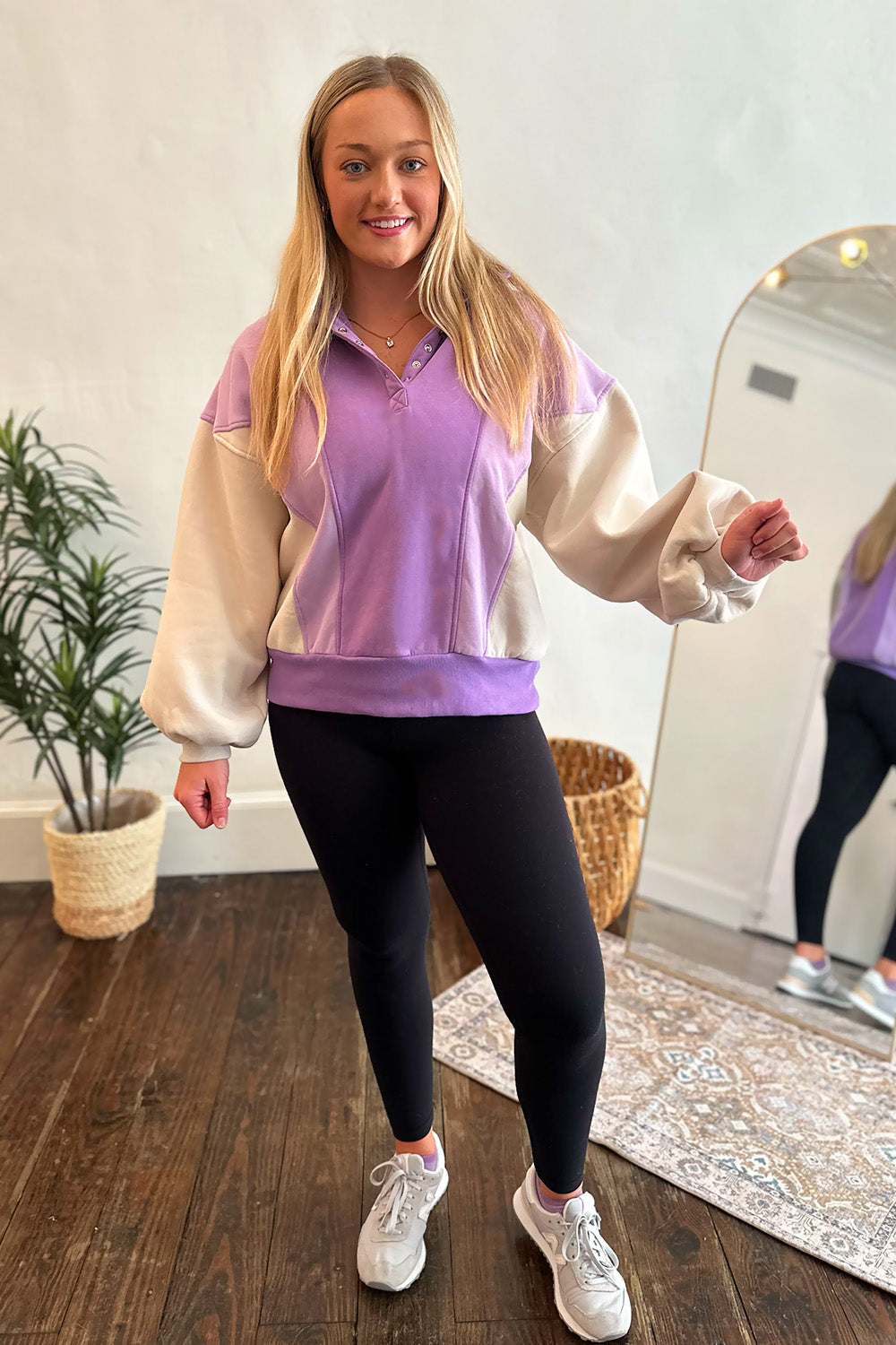 Color Block Pullover Sweatshirt Purple