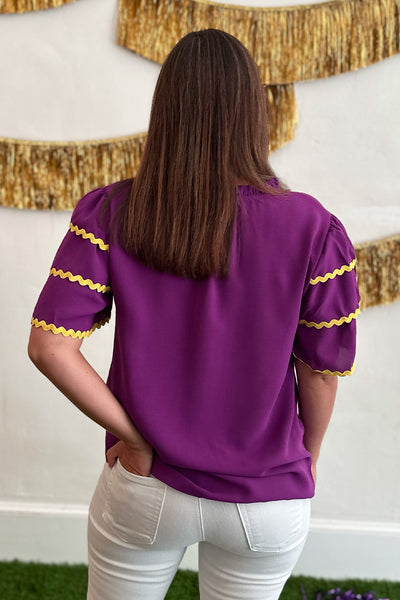 Purple And Yellow Ric Rac Sleeve Blouse