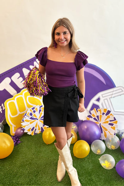 Purple Double Ruffle Shoulder Top