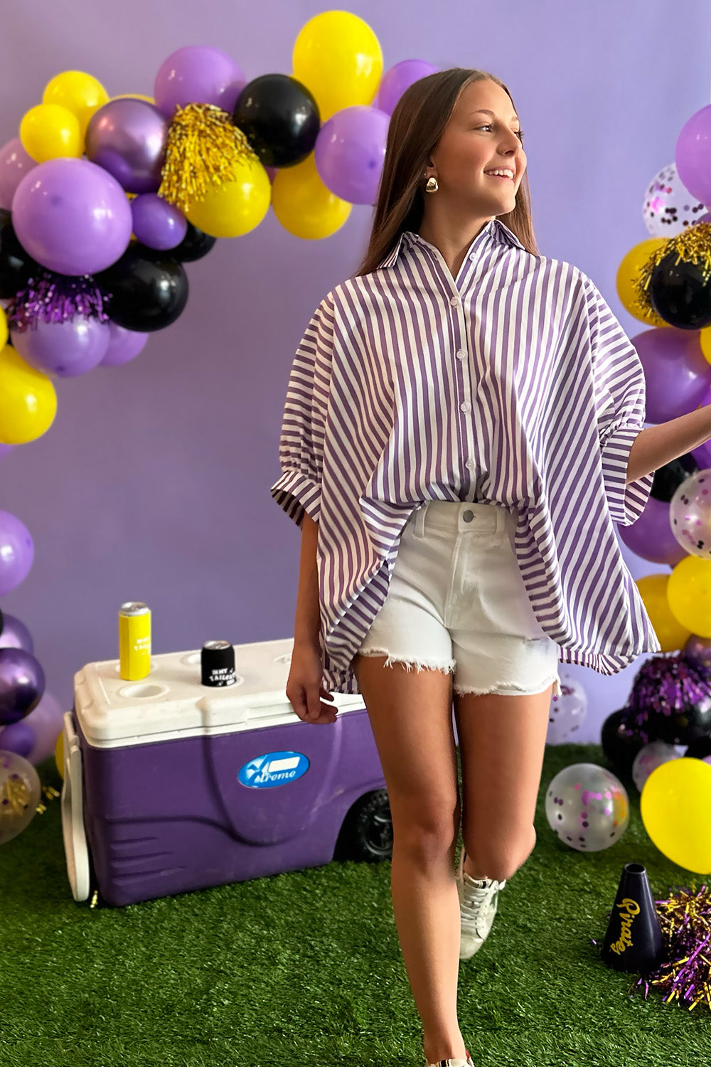 Purple Stripe Button Down Top