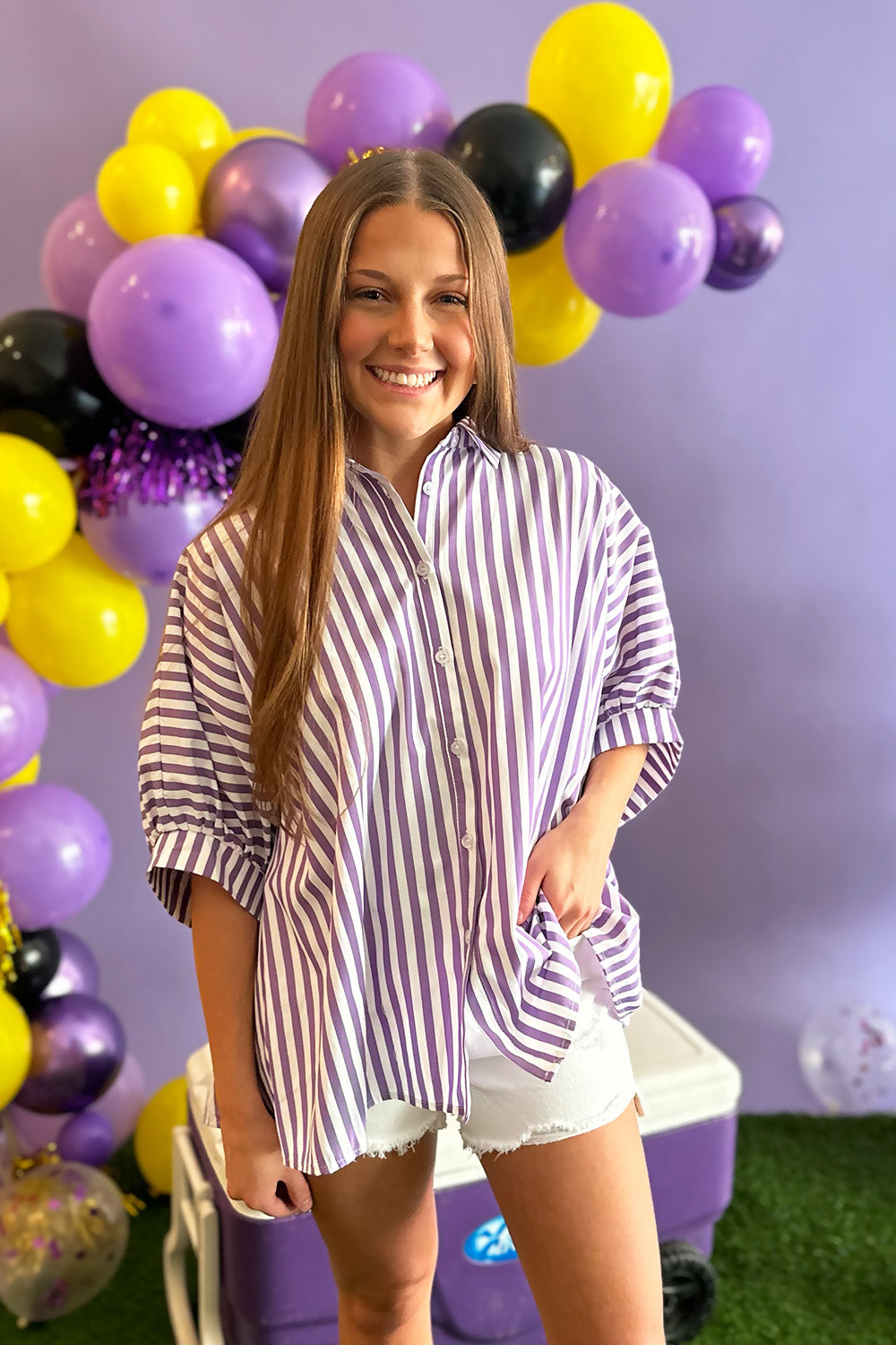 Purple Stripe Button Down Top