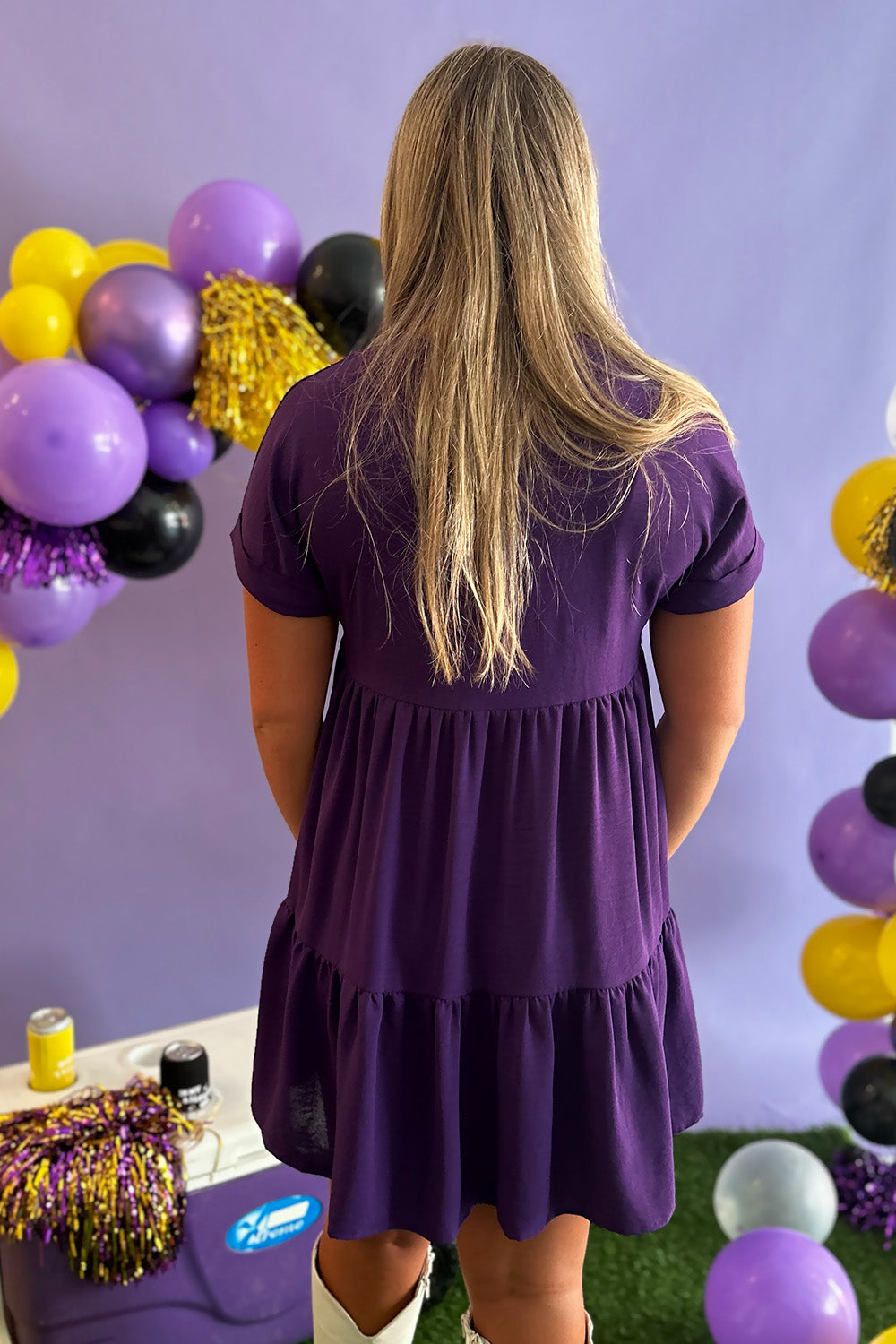 Purple Vneck Tiered Dress