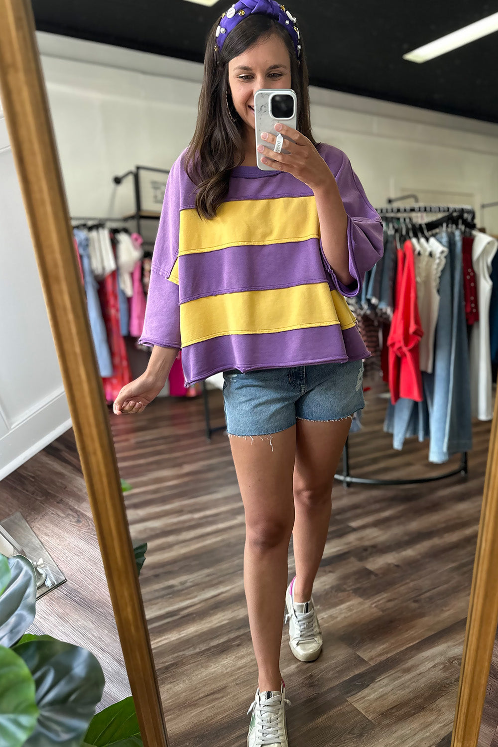 Purple and Yellow Stripe Knit Top