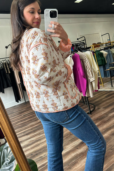 Peach Printed Quilted Jacket