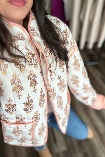 Peach Printed Quilted Jacket