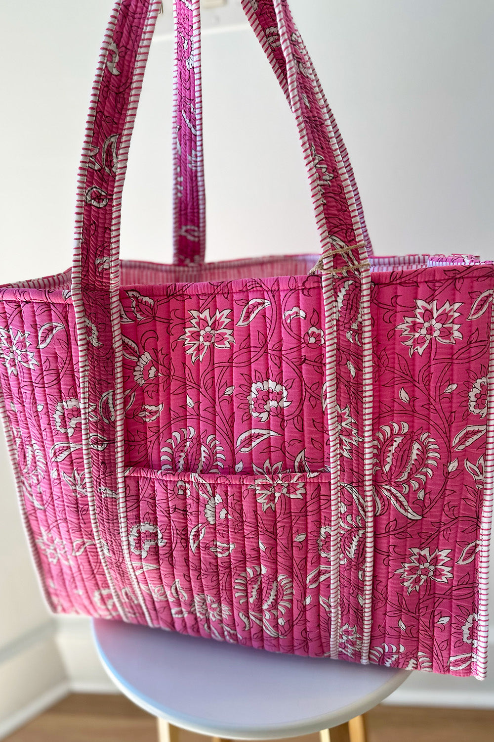 Quilted Floral Printed Tote Bag