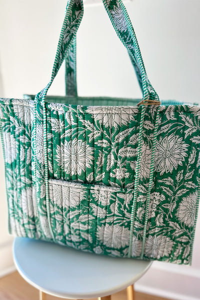 Quilted Floral Printed Tote Bag