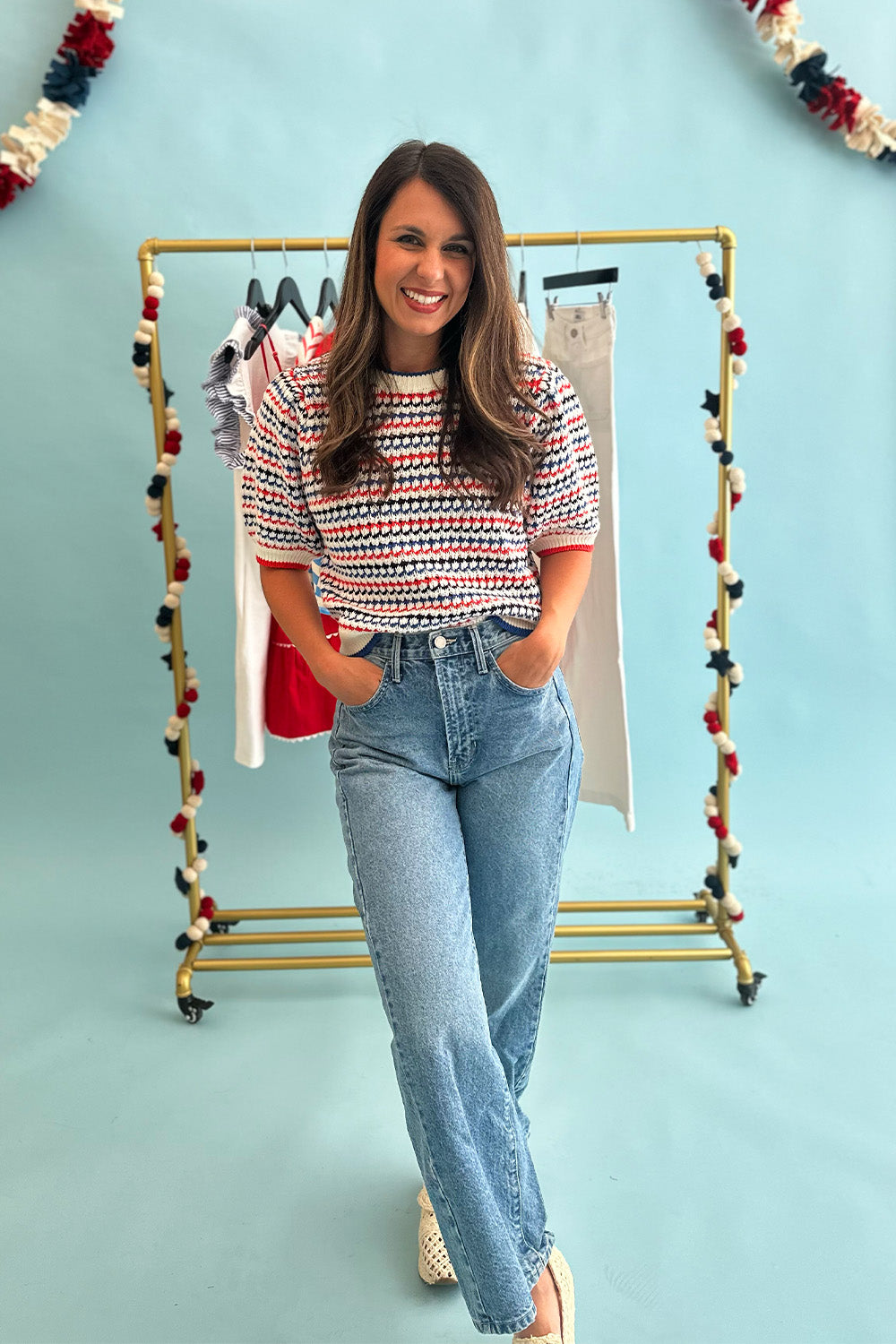 Red White Blue Striped Knit Top
