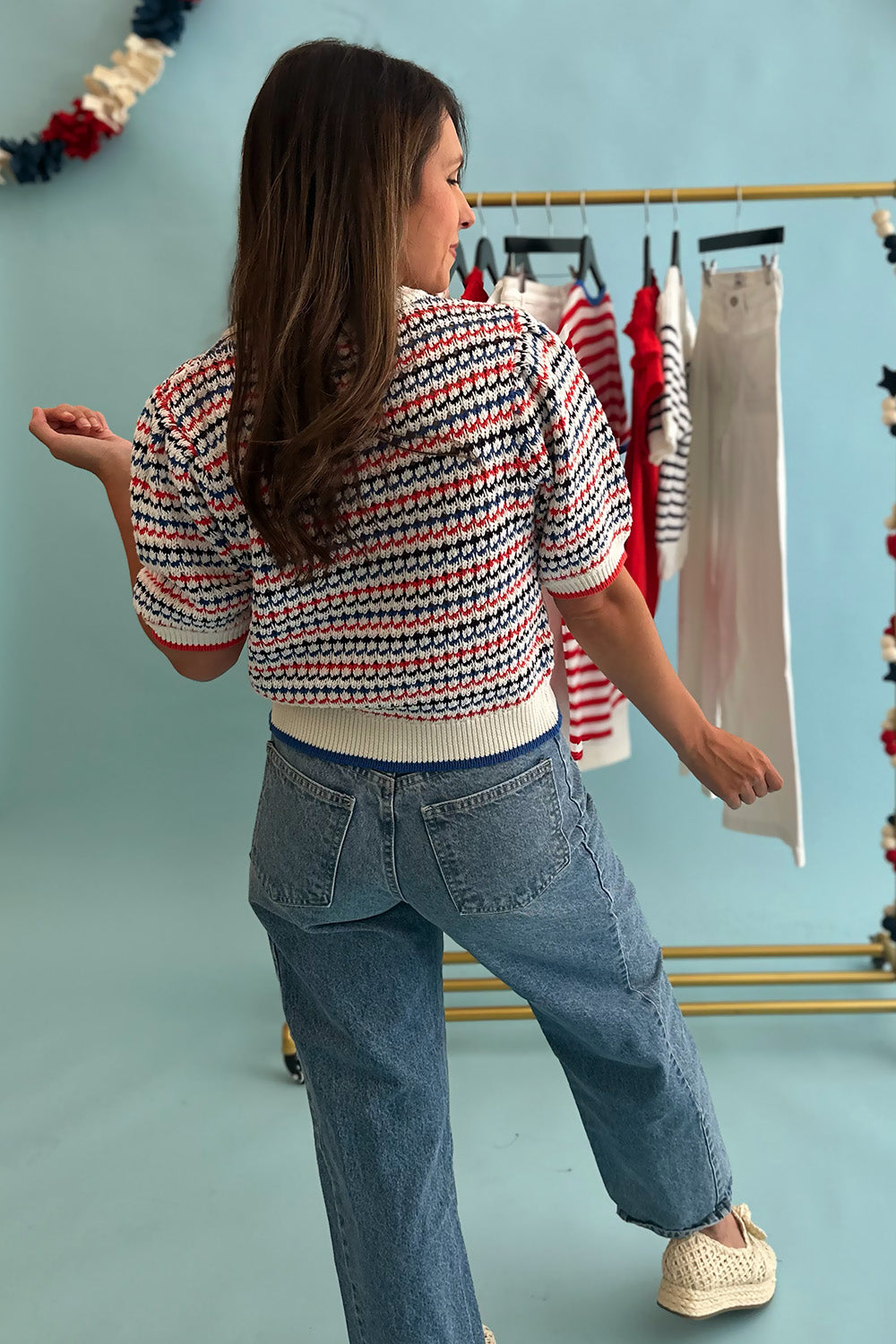 Red White Blue Striped Knit Top