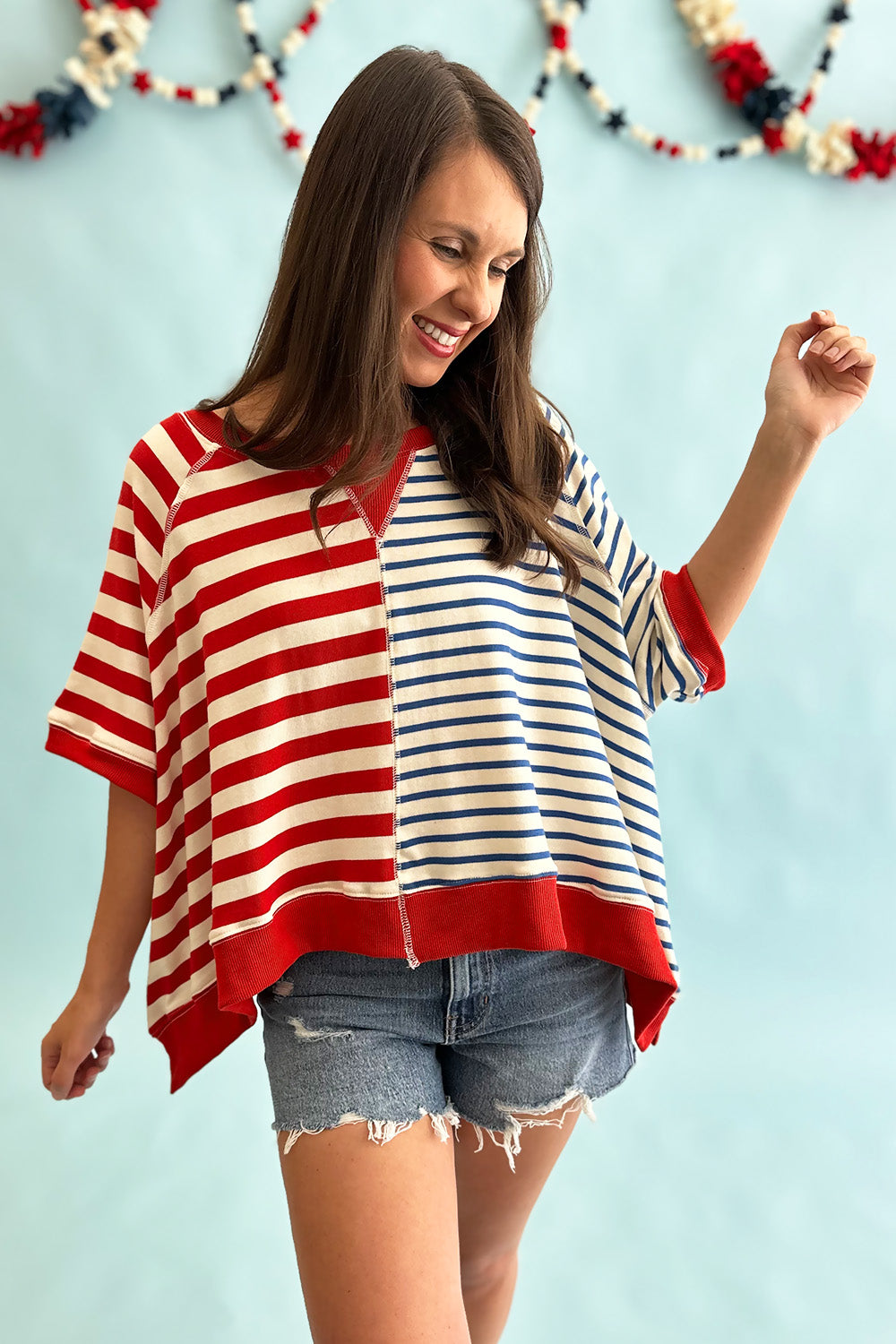 Mixed Stripe Red and Blue SS Top