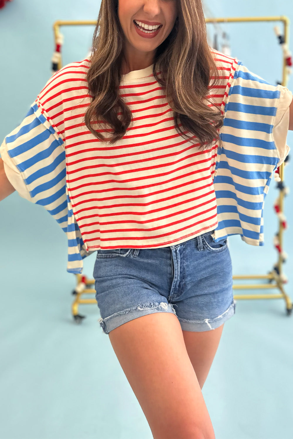 Red White Blue Mixed Stripe Top