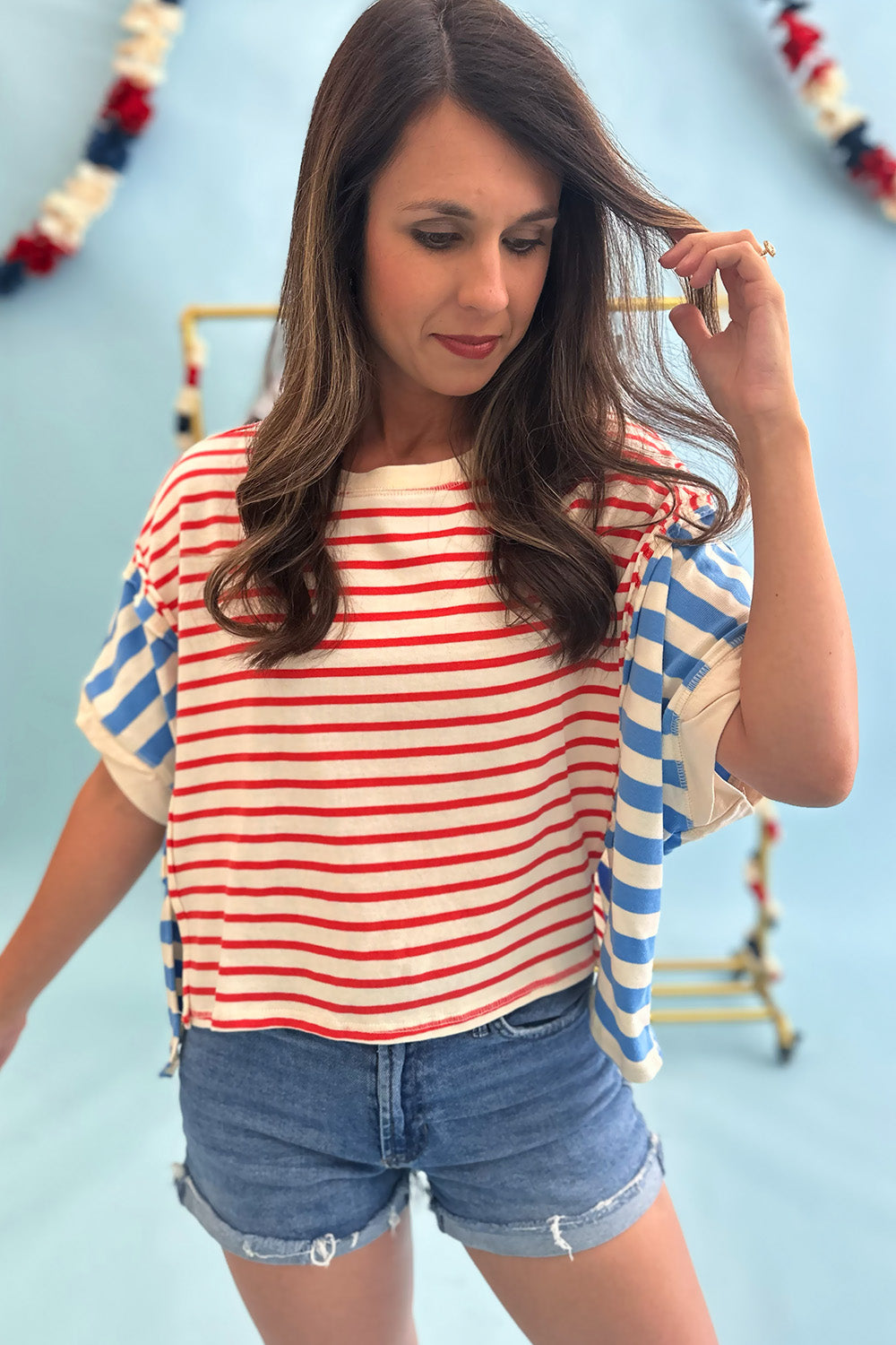 Red White Blue Mixed Stripe Top