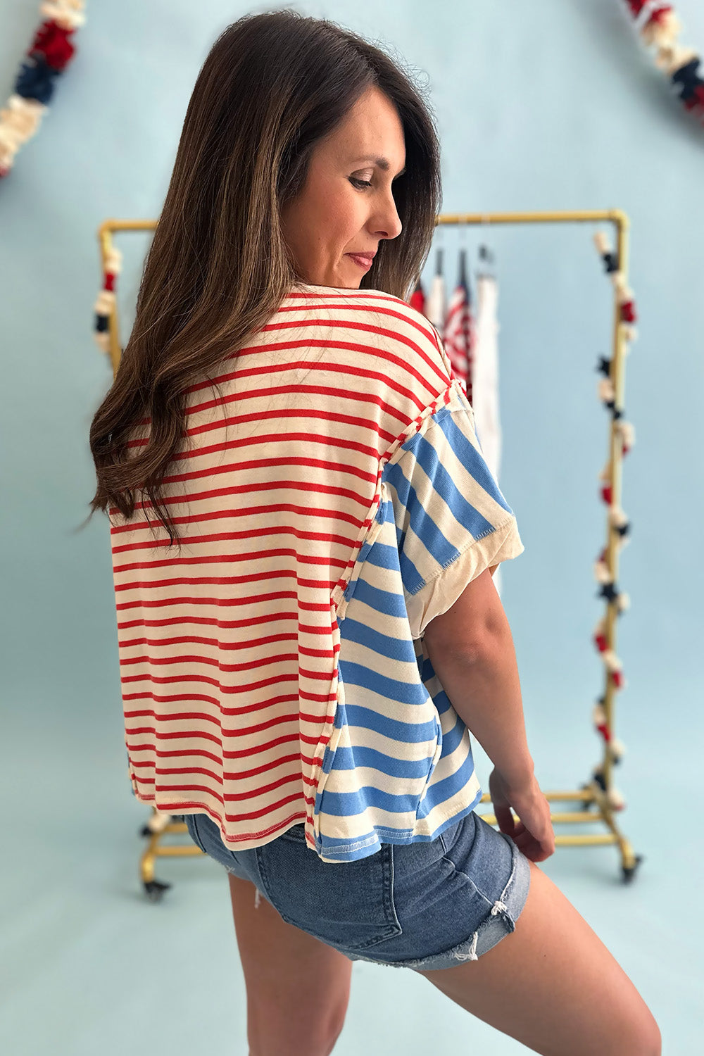 Red White Blue Mixed Stripe Top